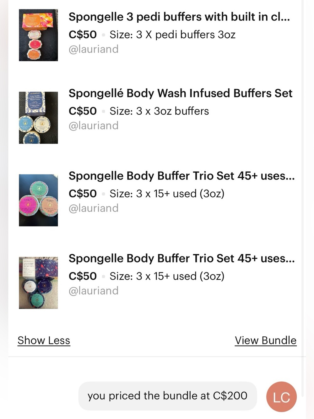 4 Spongelle listings